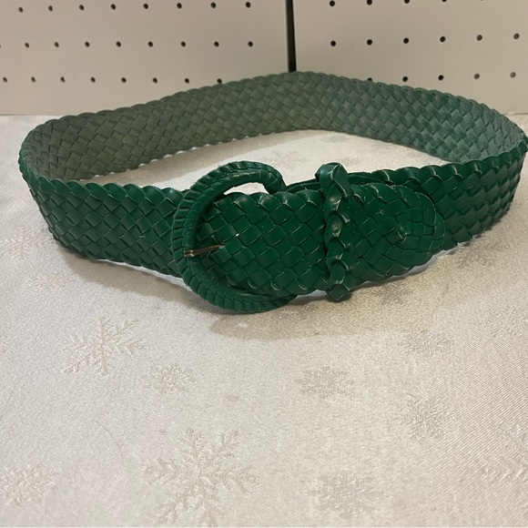 Forest Green Genuine Leather Braided Woven Belt Women - Picture 4 of 4